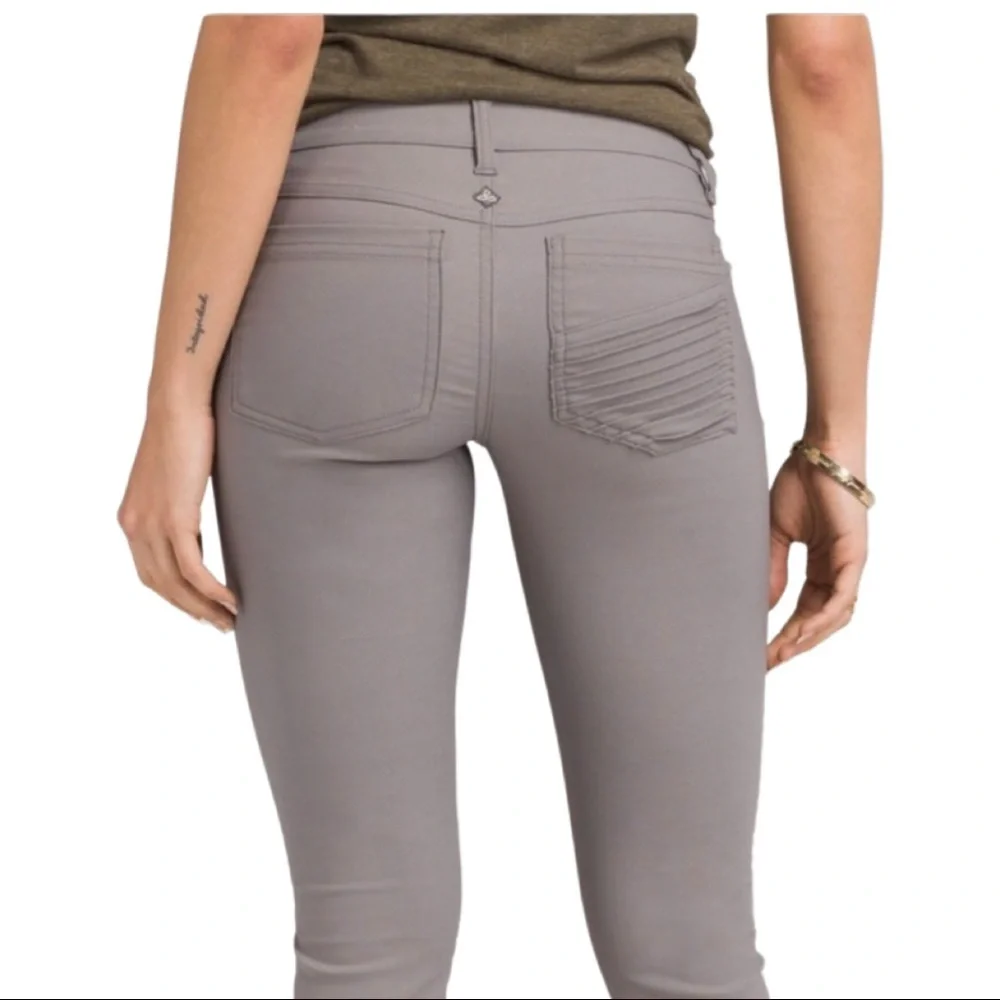 PRANA Brenna Moto Stretch Skinny Pants Mid Rise Gravel Nylon Size 2 - Picture 2 of 15